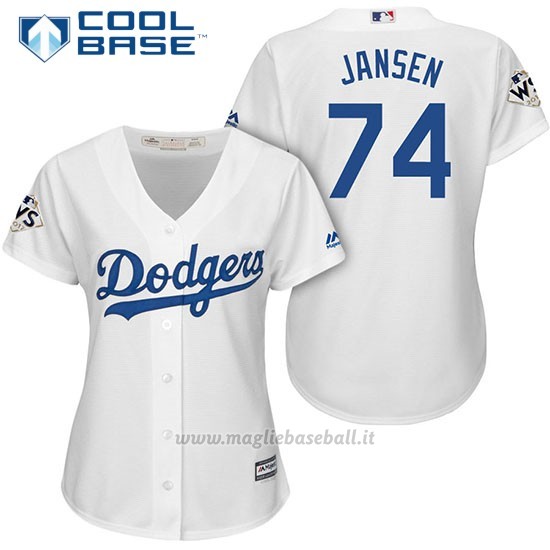 Maglia Baseball Donna Los Angeles Dodgers 2017 World Series Kenley Jansen Bianco Cool Base